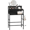 24" Small Makeup Vanity Desk - Compact Dressing Table with Power Outlets & Storage Drawer, Black,