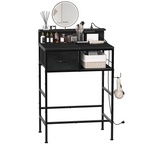 24" Small Makeup Vanity Desk - Compact Dressing Table with Power Outlets & Storage Drawer, Black,