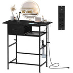 31" Modern Makeup Vanity Table - Small Writing Desk with Built-in Charging Station & Drawer, Black,