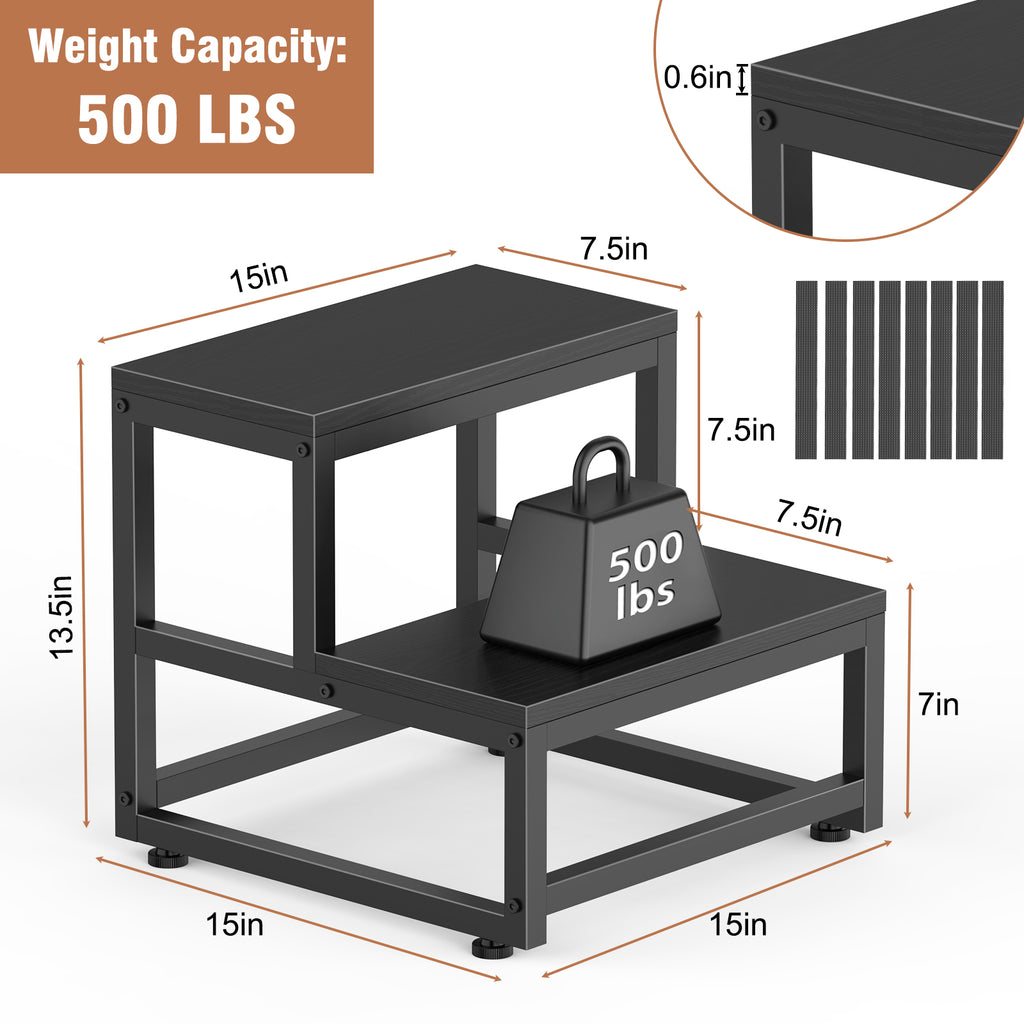 Heavy Duty Metal Step Stool - Two-Step Industrial Stool for Adult and Child Use