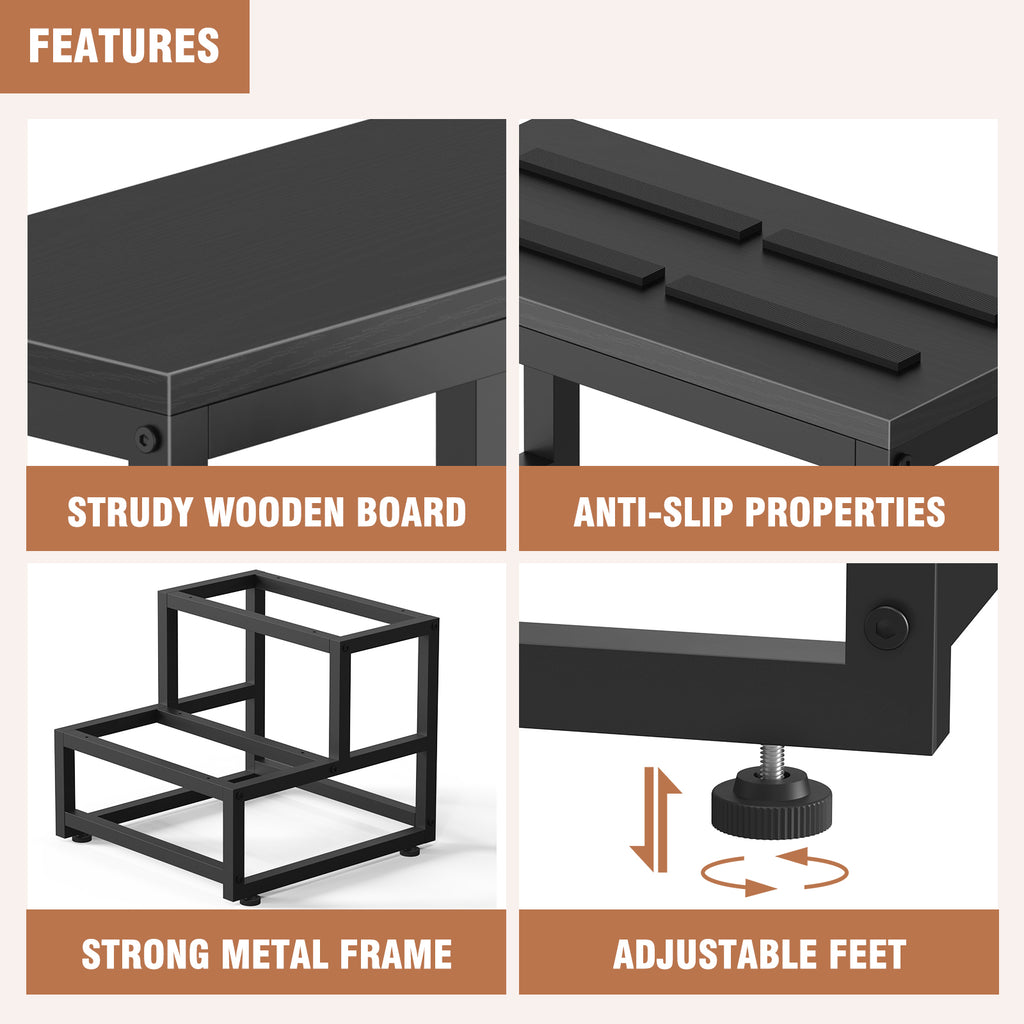 Heavy Duty Metal Step Stool - Two-Step Industrial Stool for Adult and Child Use