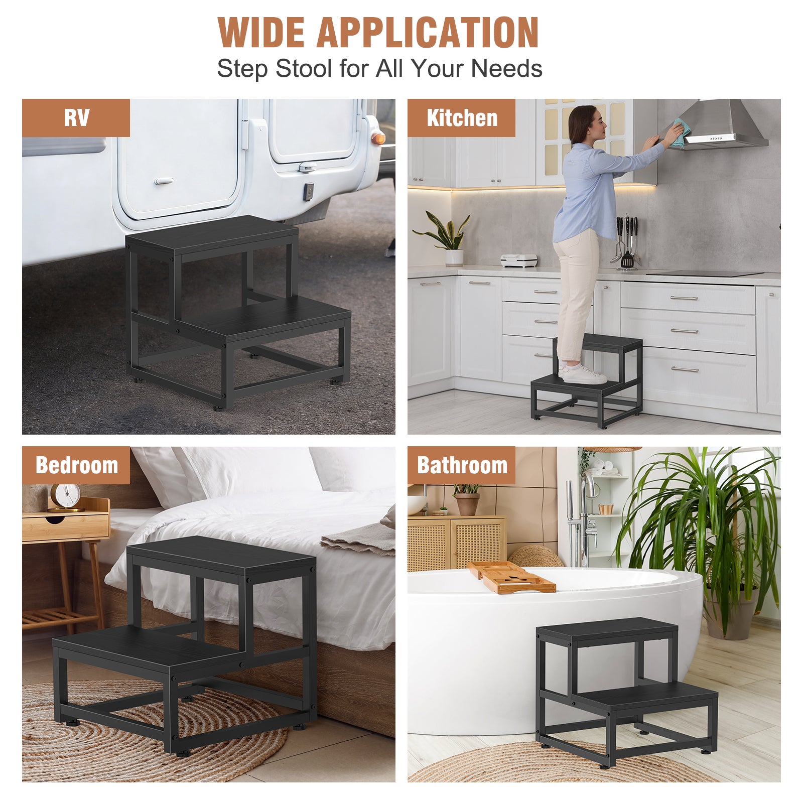 Heavy Duty Metal Step Stool - Two-Step Industrial Stool for Adult and Child Use