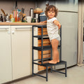 Kids' Kitchen Step Stool Helper - Adjustable Standing Tower with Safety Rail for Toddlers, Black,