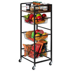 4-Tier Kitchen Fruit & Vegetable Trolley - Mobile Pantry Storage Rack with Pull-Out Wire Baskets,