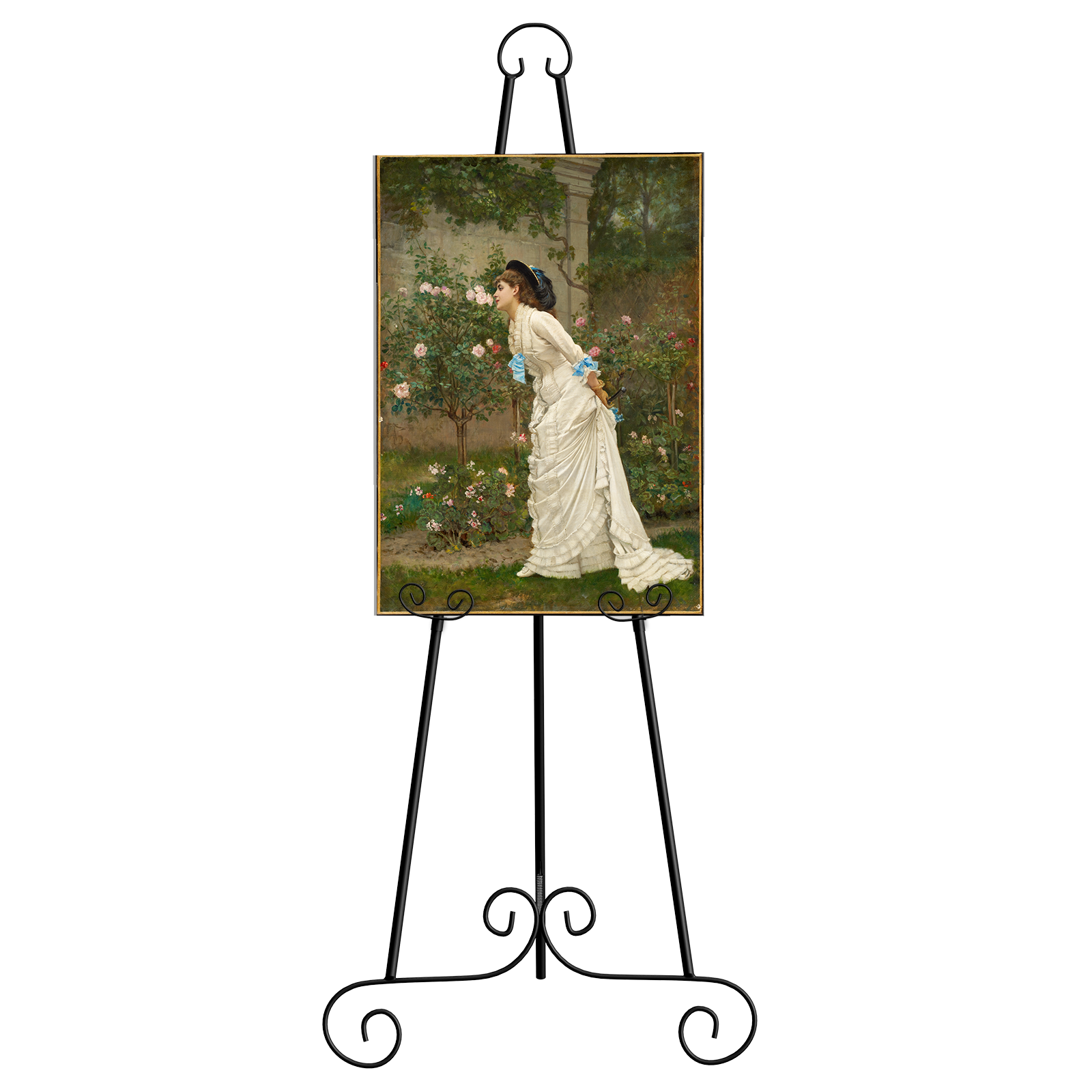 46inches H Vintage Metal Scroll Display Easel - Adjustable Floor Standing Art & Sign Holder
