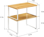 4 Pack Stackable Bamboo Cabinet Organizer Shelves, White Metal Frame Extendable Kitchen Counter & Pantry Spice Racks