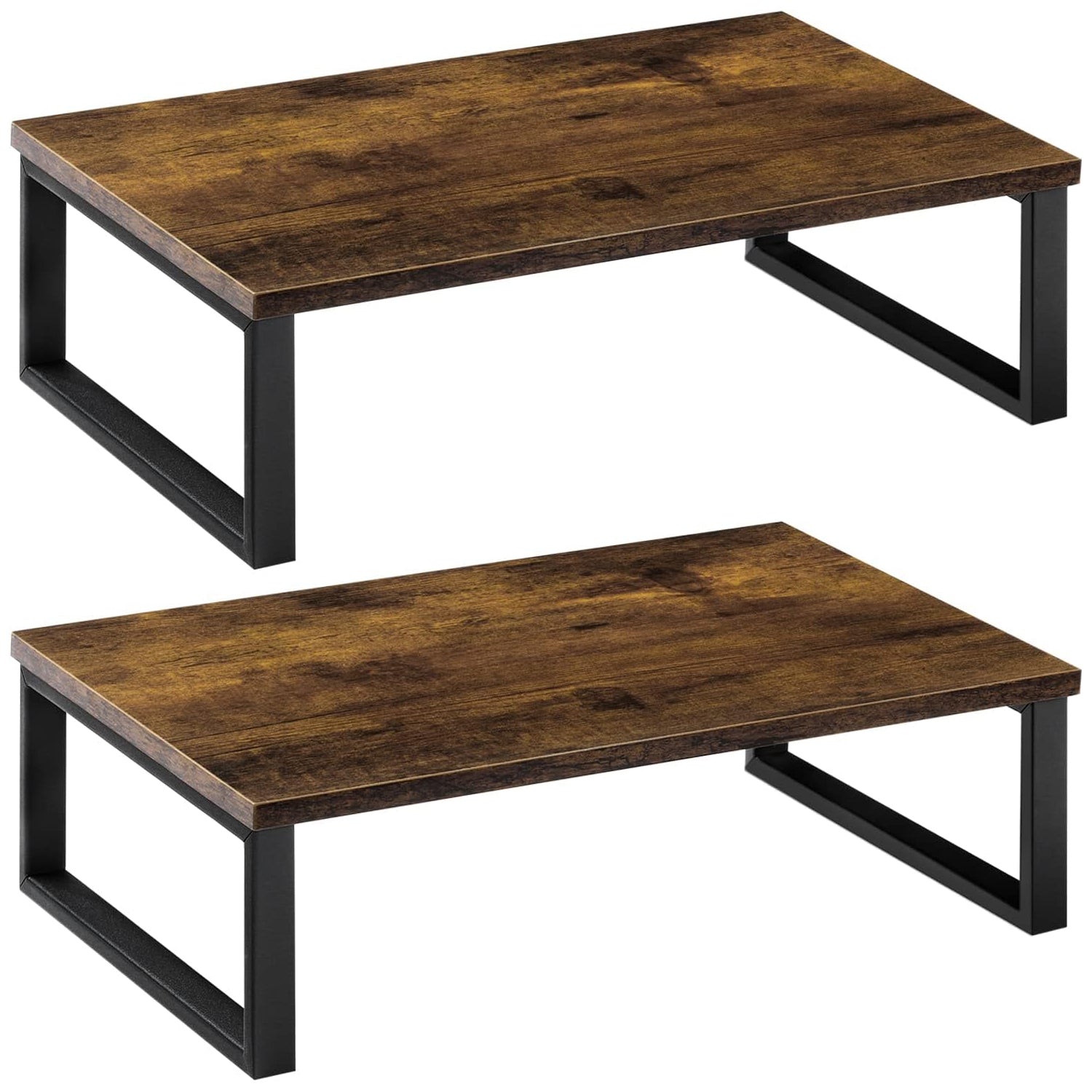 2 Pack Wood Vintage Monitor Stand Riser - Ergonomic Desktop Storage Organizer for PC, Laptop, Printer, Brown