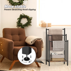 Freestanding Towel Rack (3 Tier) - Metal Blanket Holder Stand for Bathroom Floor with Wooden Storage Shelf, Black