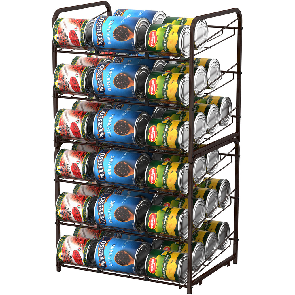 Stackable Can Organizer Rack, 2-Pack Brown Pantry Can Storage Dispensers, Holds 36 Cans Total