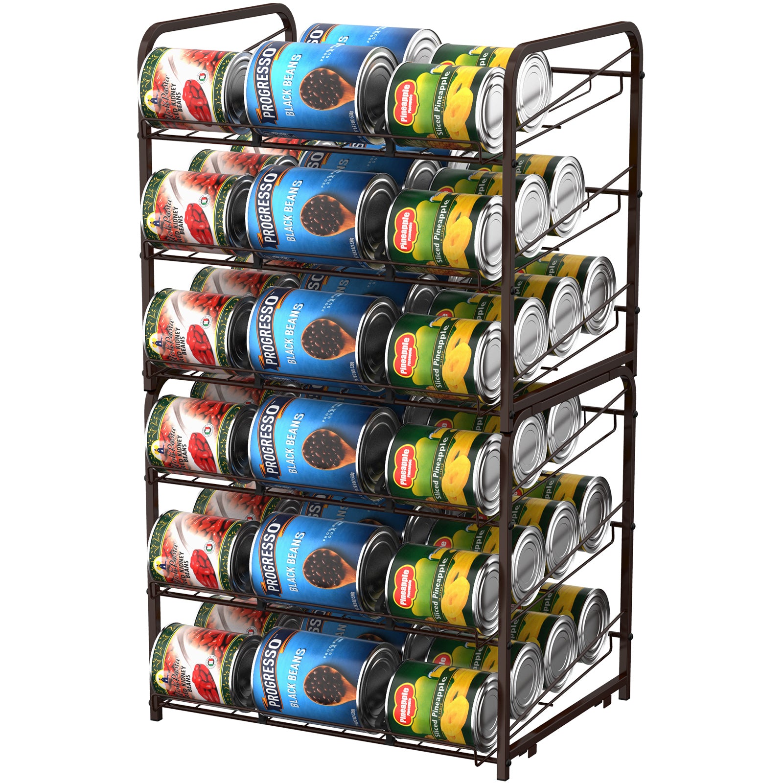 Stackable Can Organizer Rack, 2-Pack Brown Pantry Can Storage Dispensers, Holds 36 Cans Total