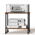 2-Tier Desktop Printer Stand - Under-Desk Rolling Office Organizer Rack with Height Adjustment, Brown,