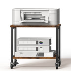 2-Tier Desktop Printer Stand - Under-Desk Rolling Office Organizer Rack with Height Adjustment, Brown,
