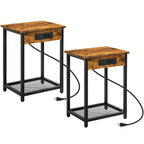 Set of 2 Nightstands with Charging Station - Side Tables with USB Ports & AC Outlets for Bedroom, Black,