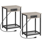 Set of 2 Nightstands with Charging Station - Side Tables with USB Ports & AC Outlets for Bedroom, Black,