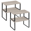 Stackable Kitchen Counter Shelves (Set of 2) -Expandable Grey Wood Organizers for Countertops & Cabinets