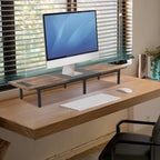 Dual Monitor Stand Riser with Power Outlets - Desk Organizer with 3 USB & 2 AC Ports for PC Laptop,