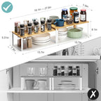 Cabinet Shelf Organizer Set of 2 - Stackable & Expandable Kitchen Counter Shelves, White/Natural