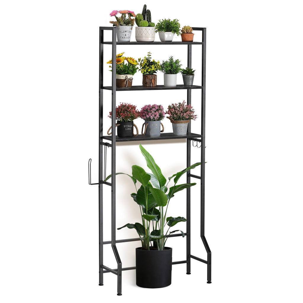 3-Tier Over the Toilet Storage Rack - Space-Saving Bathroom Organizer with Toilet Paper Holder & Hooks,