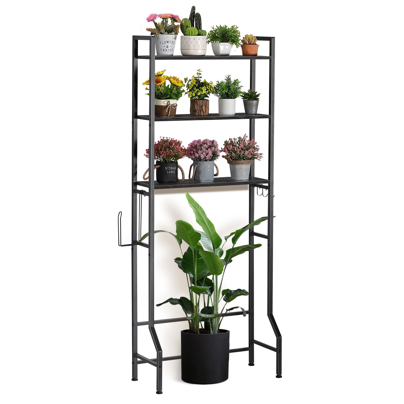 3-Tier Over the Toilet Storage Rack - Space-Saving Bathroom Organizer with Toilet Paper Holder & Hooks,