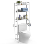 3-Tier Over the Toilet Storage Rack - Space-Saving Bathroom Organizer with Toilet Paper Holder & Hooks,