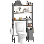 5-Tier Bathroom Over the Toilet Organizer - Tall Storage Rack with Laundry Basket & Side Shelves,