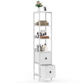 56" Tall Slim Bathroom Storage Cabinet - Narrow Floor Organizer with 2 Drawers & Open Shelves, White,