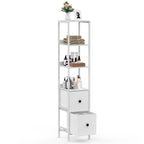 56" Tall Slim Bathroom Storage Cabinet - Narrow Floor Organizer with 2 Drawers & Open Shelves, White,