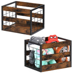 2-Pack Vinyl Record Storage Box - Wood Cube Album Holder with Handles for LPs & Office Files,