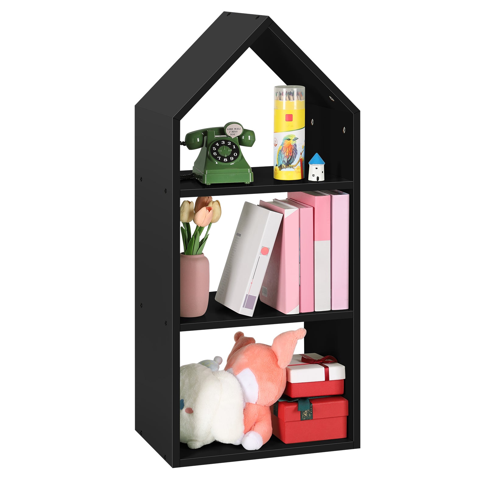Modern 3-Tier House-Shaped Bookcase & Toy Storage Organizer