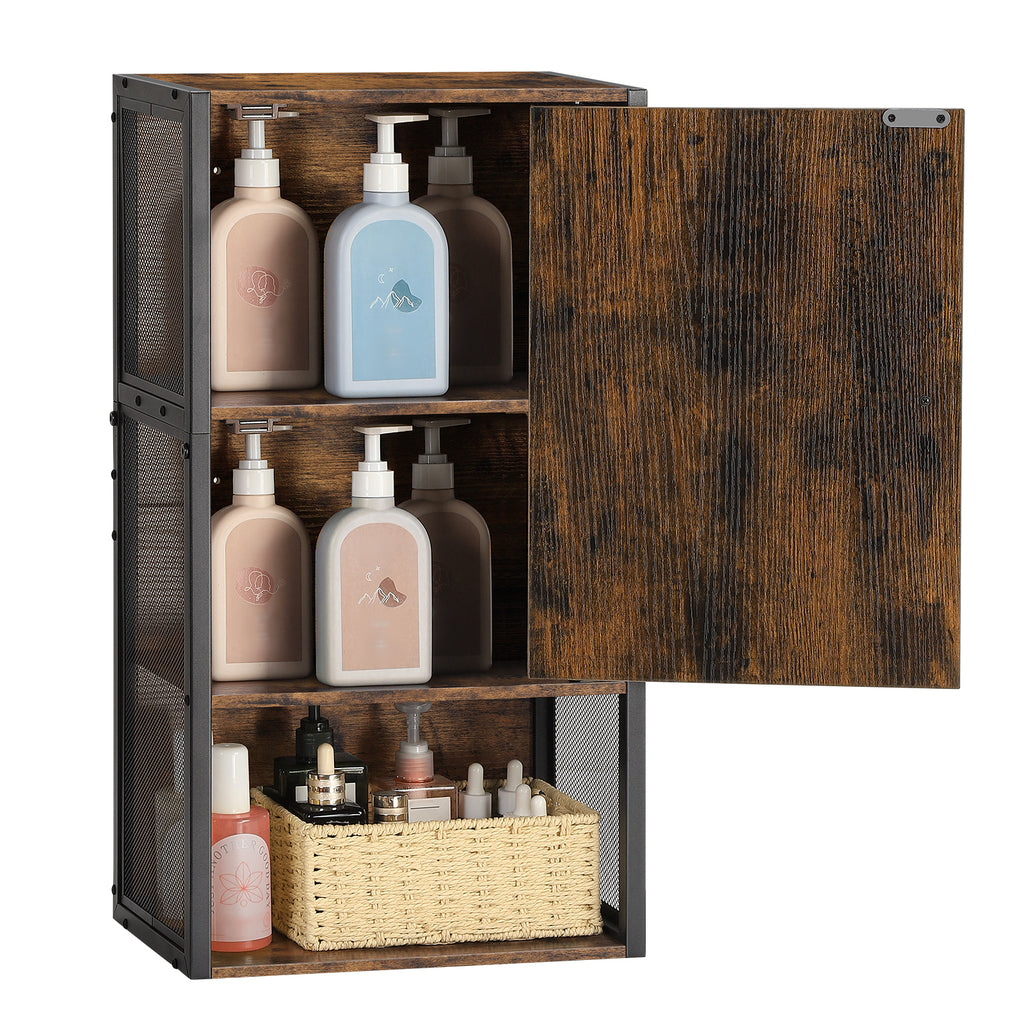 Rustic Farmhouse Wall-Mounted Bathroom Cabinet with Mesh Sides