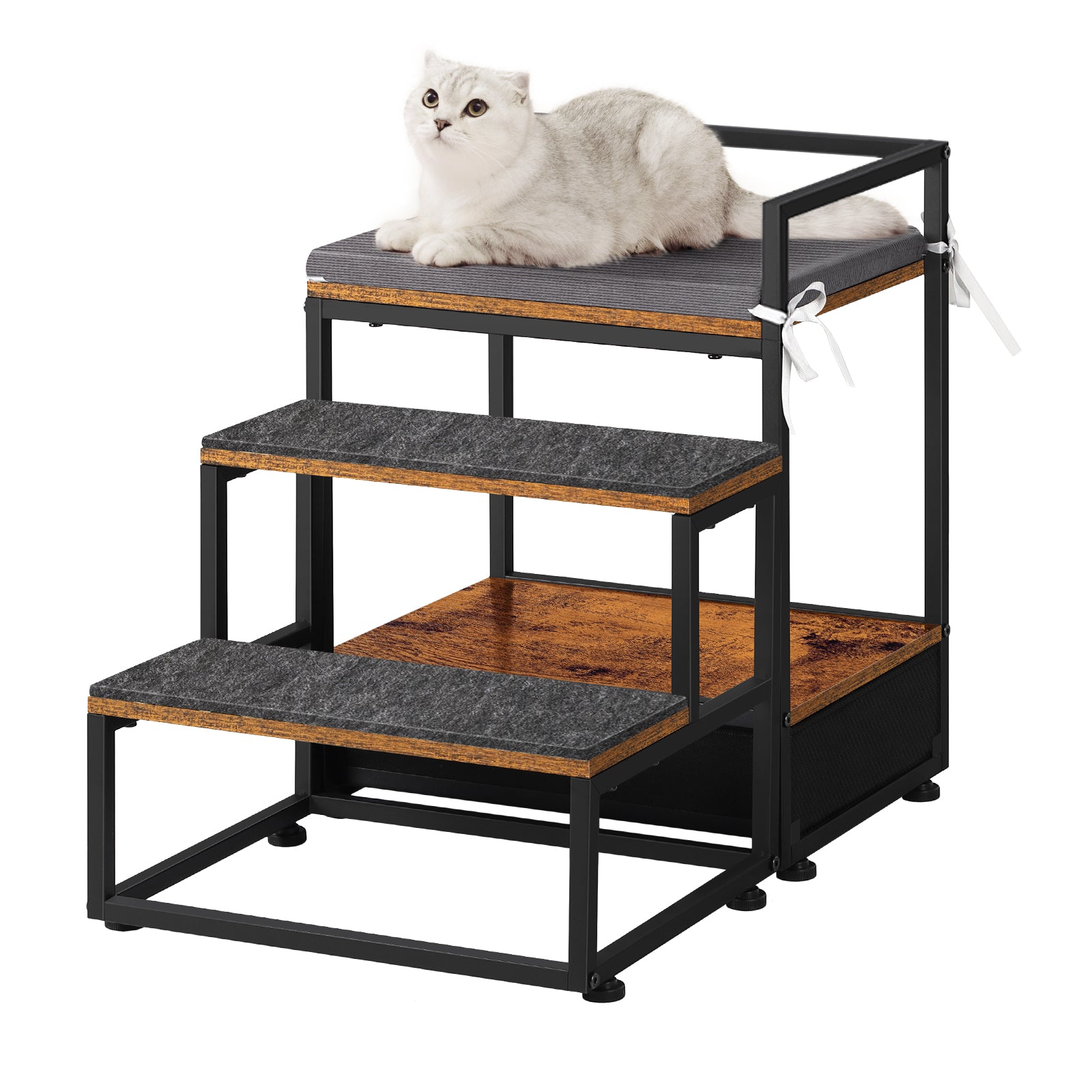 3-Step Elevated Pet Bed with Stairs and Large Storage Drawer