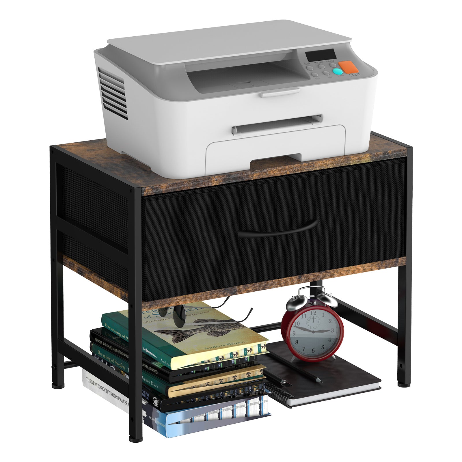 Desktop Printer Stand with Large Fabric Storage Drawer
