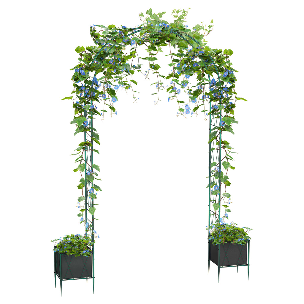 8.2ft Garden Arch Trellis with Dual Built-in Planter Boxes