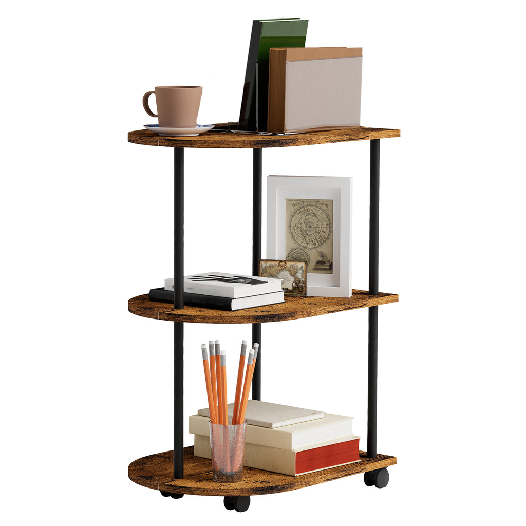 3-Tier Half Moon End Table with Rolling Casters & Storage