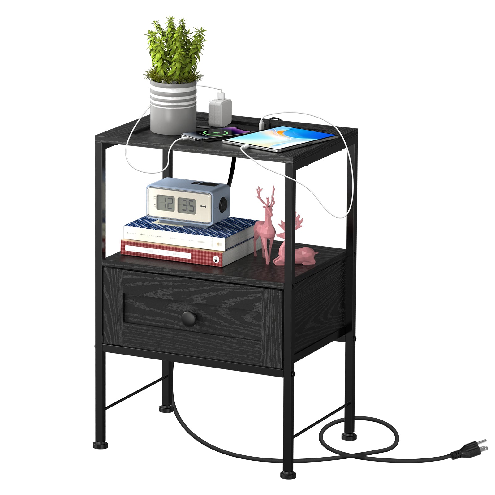 Nightstand with Built-in Charging Station & USB Ports