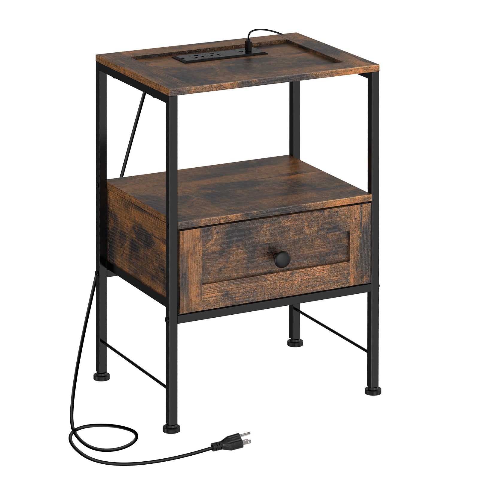 Nightstand with Built-in Charging Station & USB Ports