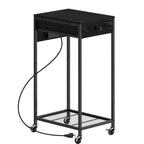 Computer Tower Stand w/ Charging Station - 2 Tier PC Holder Cart, Printer Stand & Storage Drawer, White