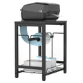 Heavy Duty Printer Stand with Label Roll Holder, 2-Tier Industrial Under Desk Printer Table with Storage Basket, Small Machine Stand for Thermal Shipping Label Printers, Home Office & Shipping Station, Black