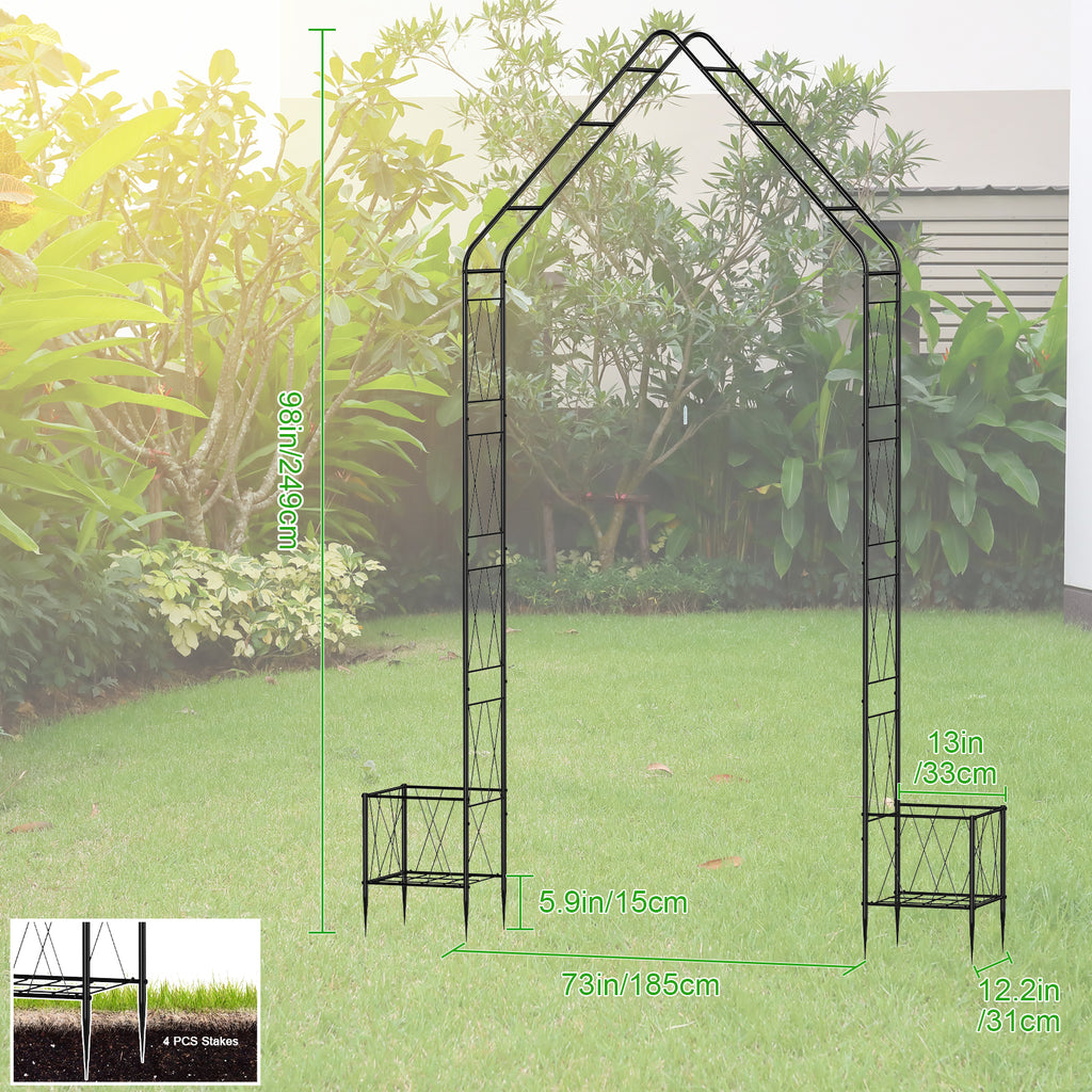 7.7ft Garden Arbor with Planter Boxes for Climbing Vines
