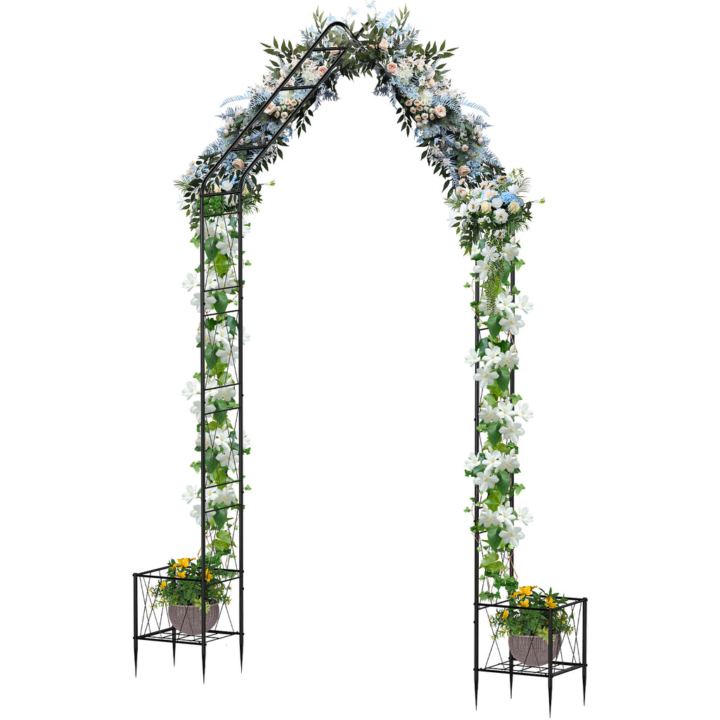7.7ft Garden Arbor with Planter Boxes for Climbing Vines