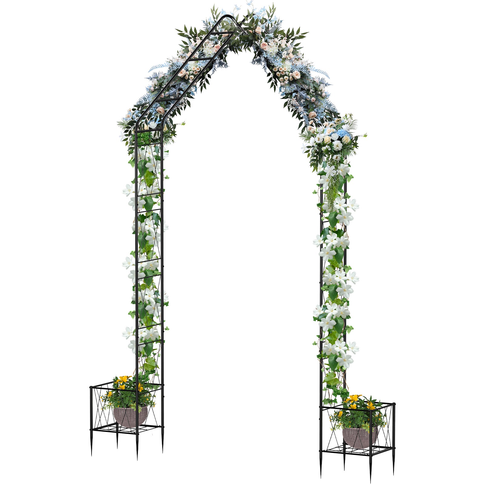 7.7ft Garden Arbor with Planter Boxes for Climbing Vines