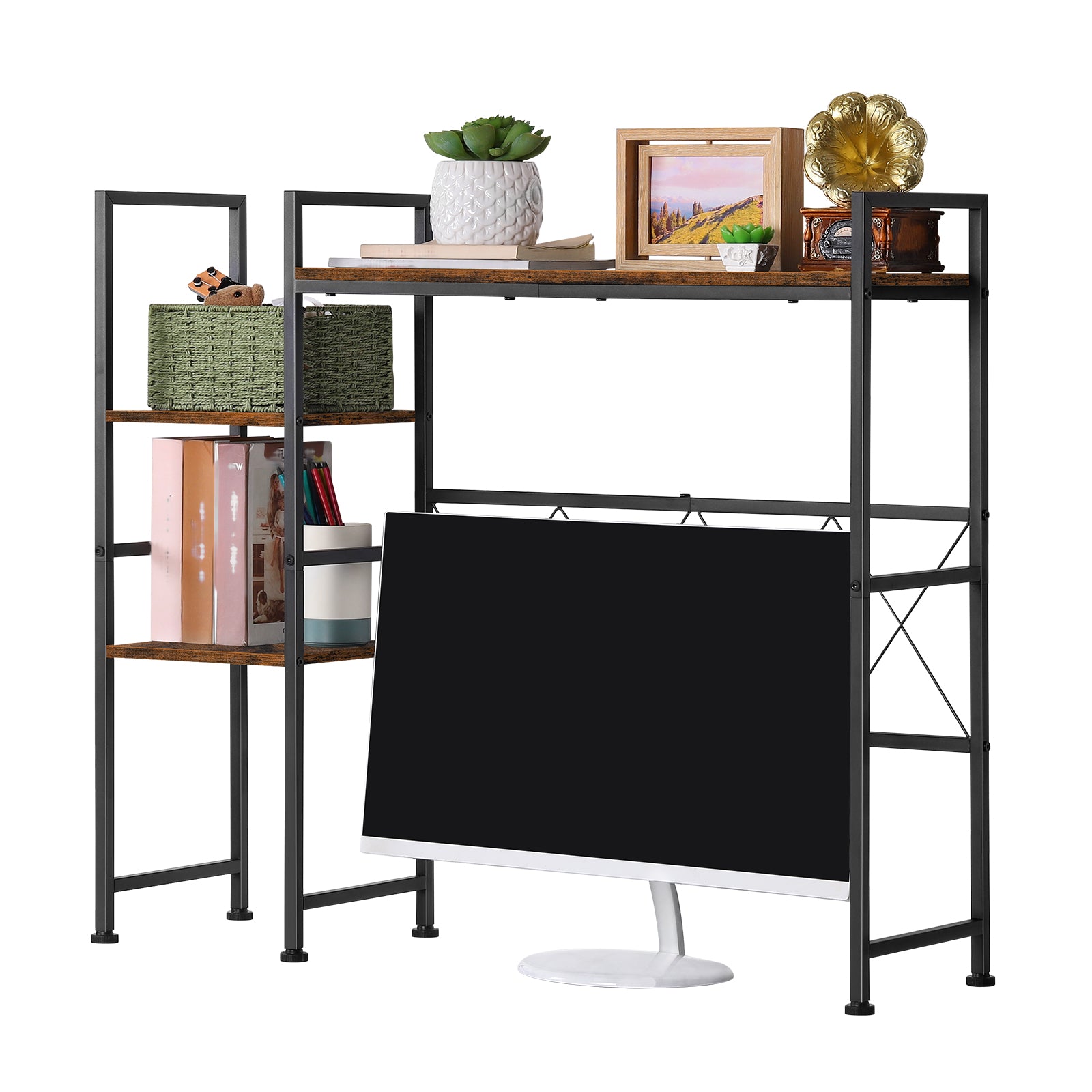 Wood & Metal Desktop Hutch Organizer for Dorm and Office