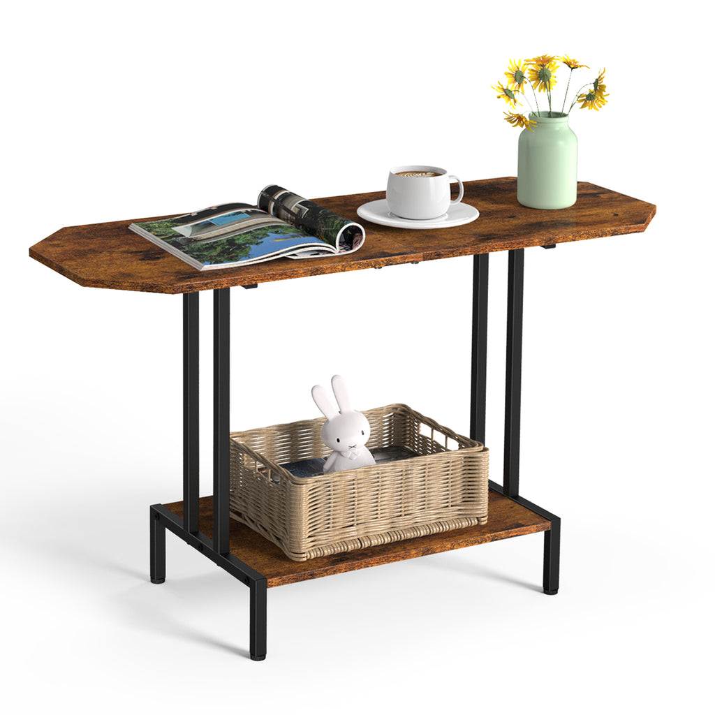 2-Tier Rustic Coffee Table with Industrial Metal Frame