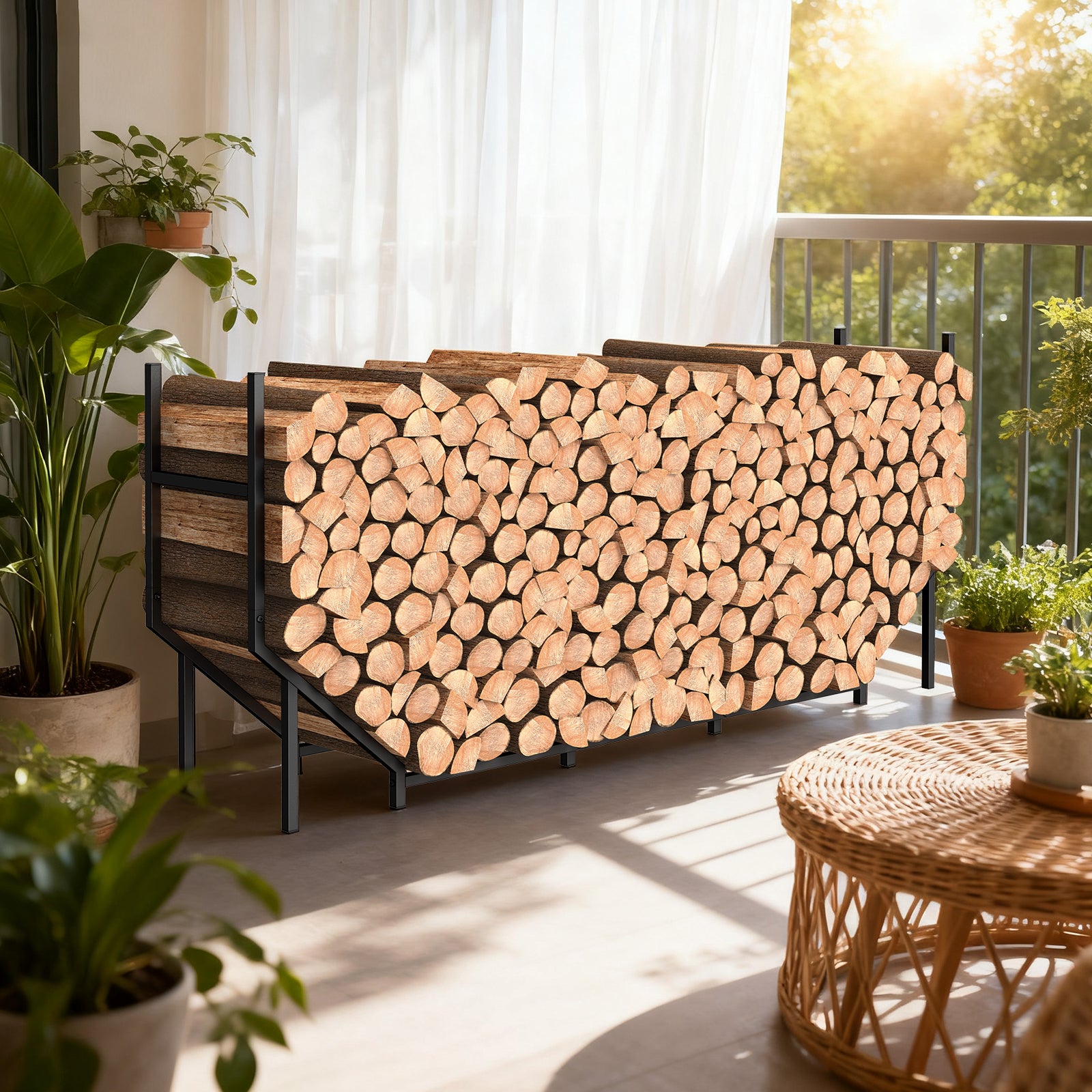 6FT Firewood Rack - Heavy Duty Outdoor/Indoor Log Holder & Wood Stacking Organizer, Black