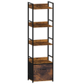 Tall Narrow 5-Tier Bookshelf with Storage Cabinet Drawer