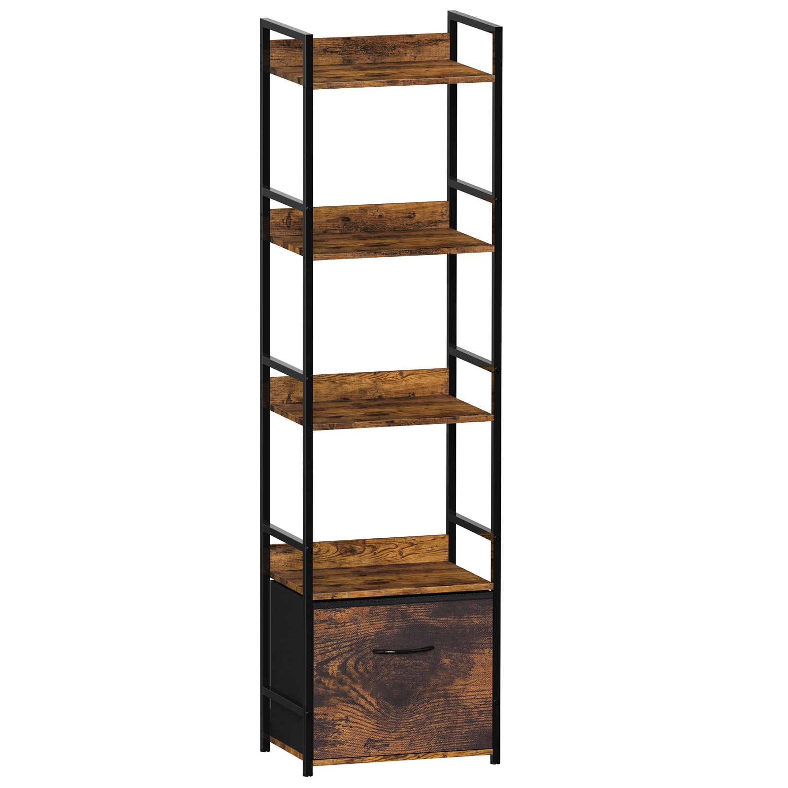 Tall Narrow 5-Tier Bookshelf with Storage Cabinet Drawer