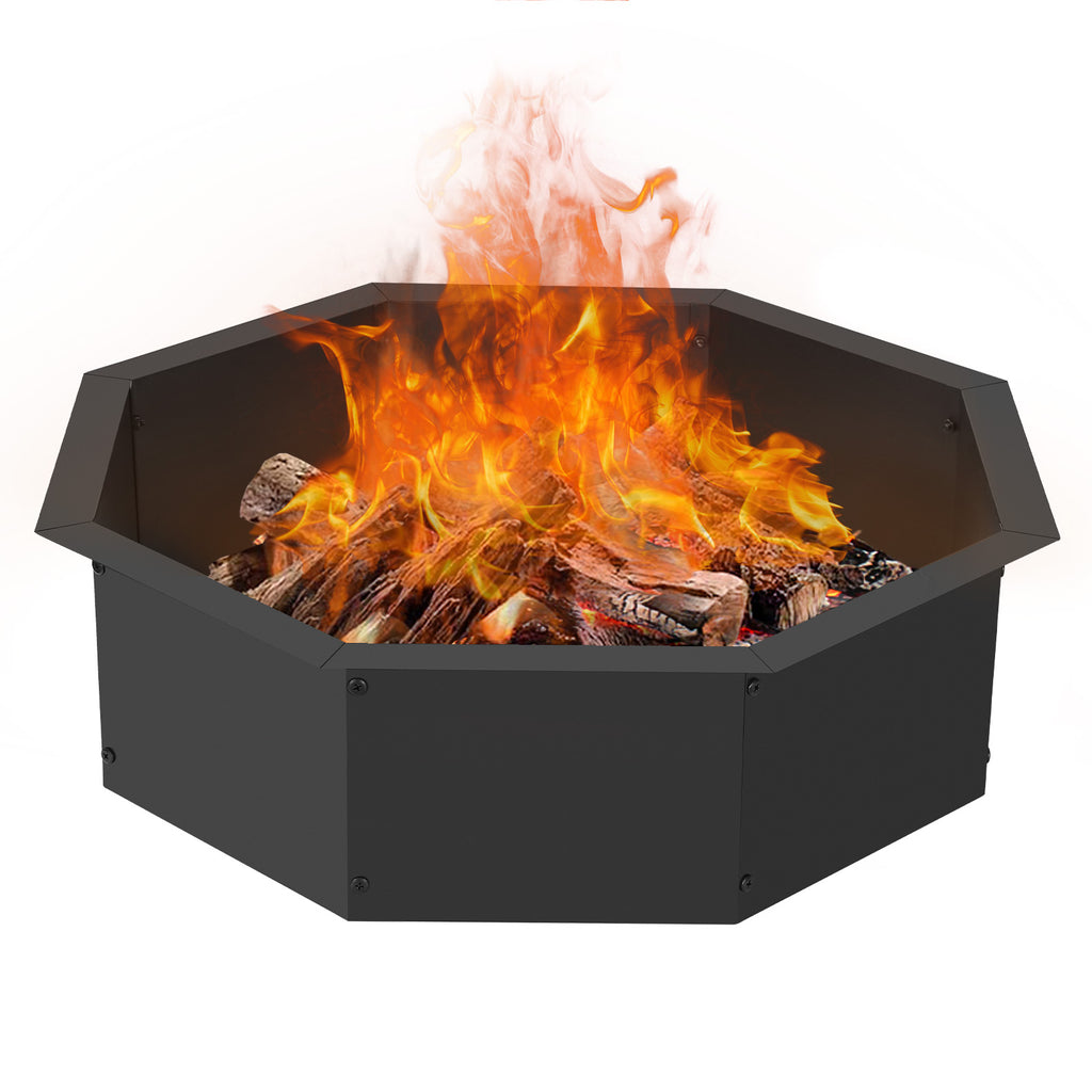 34-Inch Octagon Metal Fire Pit Ring for Backyard Bonfire