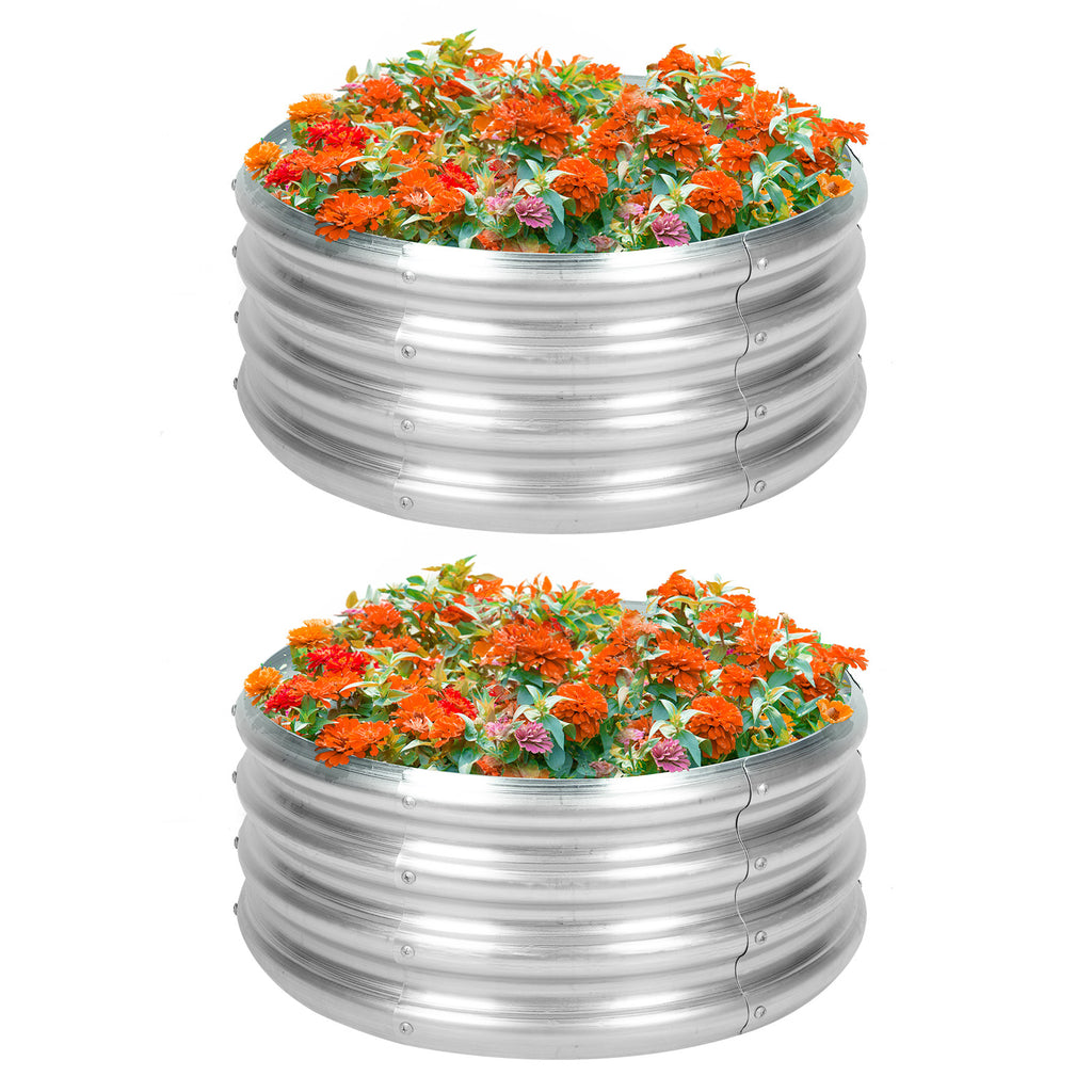 3 Pack Round Galvanized Raised Garden Bed (2x2x1ft) - Silver Metal Planter Box for Vegetables & Herbs