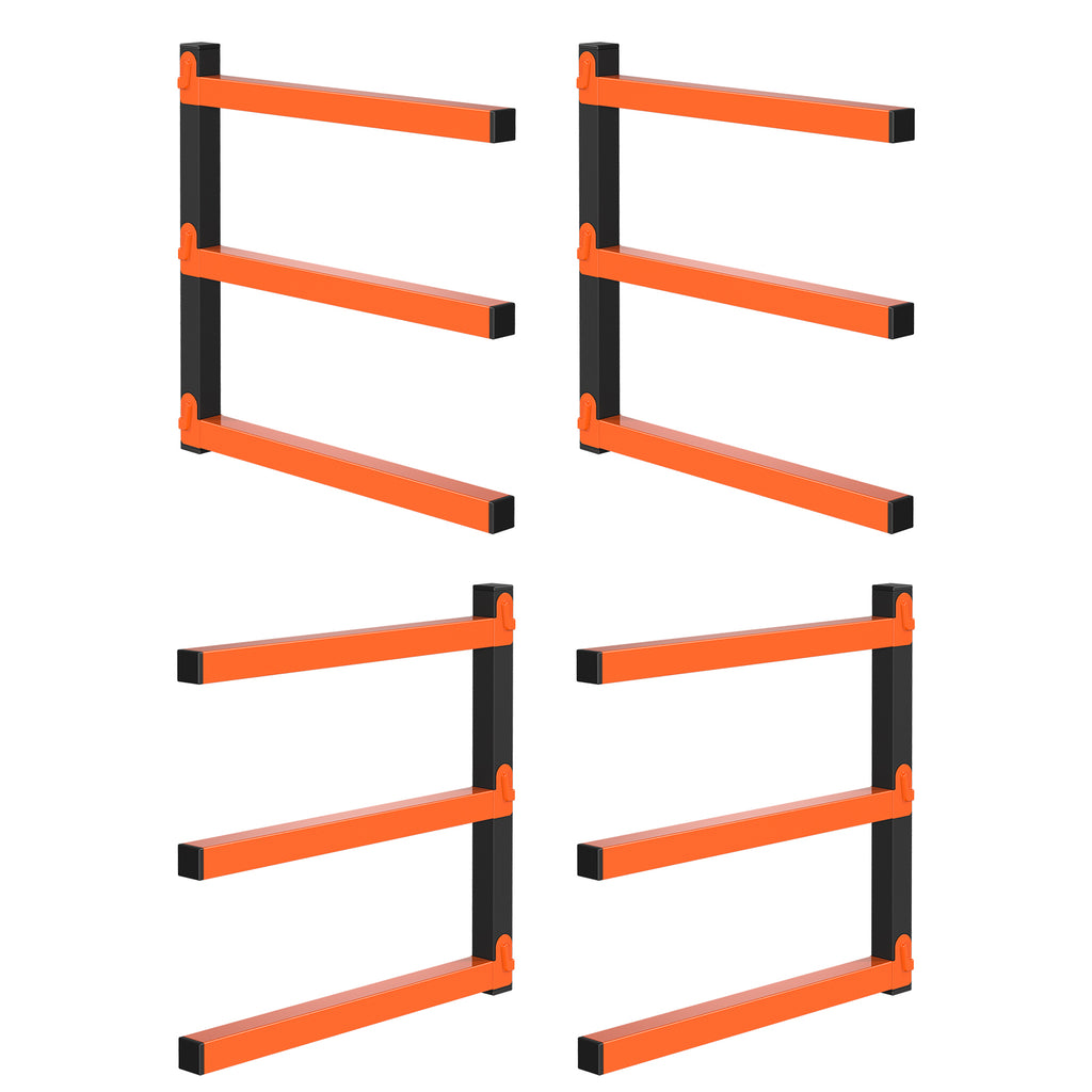 4 Pack Wall Mount Lumber Storage Rack, 3-Level Heavy-Duty Metal Wood Organizer, Garage Shop Lumber Storage Rack for Indoor/Outdoor Use