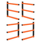 4 Pack Wall Mount Lumber Storage Rack, 3-Level Heavy-Duty Metal Wood Organizer, Garage Shop Lumber Storage Rack for Indoor/Outdoor Use